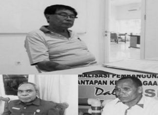 Proyek SPBBU ATL: Bupati Membangun, DPRD Setujui, Rakyat Menjerit Foto: Bos PT. Ombay Sukses Persada Enthon Jodjana (atas), Bupati Alor Drs Amon Djobo (kiri) dan Ketua DPRD Martinus Alopada (kanan).