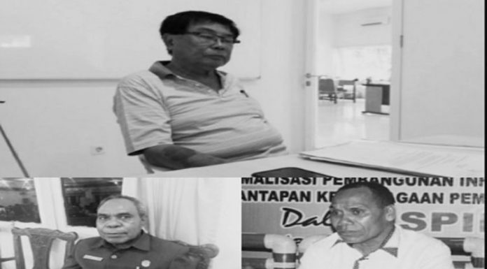 Proyek SPBBU ATL: Bupati Membangun, DPRD Setujui, Rakyat Menjerit Foto: Bos PT. Ombay Sukses Persada Enthon Jodjana (atas), Bupati Alor Drs Amon Djobo (kiri) dan Ketua DPRD Martinus Alopada (kanan).