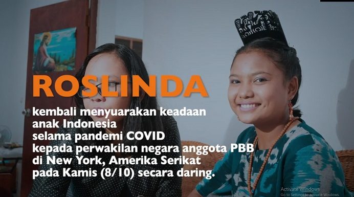 Pelajar di Sumba NTT Wakili Indonesia Bicara Dampak Covid-19 di PBB Roslinda (15), pelajar dari Kabupaten Sumba Timur, NTT yang berkesempatan menyampaikan suara anak Indonesia secara online ke perwakilan negara anggota PBB di New York, Amerika Serikat, Rabu (8/10).
