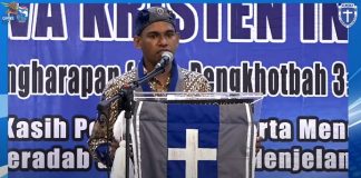 Kongres Papua, Ketum Tegaskan GMKI Dukung Pemerintah Tapi Juga Kritik Ketua Umum Pengurus Pusat GMKI Korneles Galanjinjinay sampaikan pidato di acara pembukaan Kongres GMKI XXXVII, Selasa (24/11) di Hotel Aston Niu Kota Injil Monokwari, Papua Barat.
