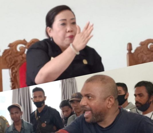 Merasa Difitnah, Ketua DPRD Alor Baca Puisi untuk FAKKK Ketua DPRD Alor Enny Anggrek (foto bagian atas) dan Aktivis FAKKK Lomboan Djahamou, ketika berdialog di gedung DPRD, Batunirwala, Rabu (4/11/2020).