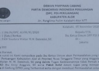 Begini Surat PDIP Soal PAW Anggota DPRD Alor Walter Datemoli yang Diduga Palsu Kop surat DPC PDIP Alor soal PAW Anggota DPRD Alor Walter M.M Datemoli, SE yang diduga palsu. (Foto: doc tribuanapos.net).