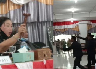 Sidang Paripurna DPRD Alor Ricuh Reaksi sejumlah Anggota DPRD Alor menyatakan mosi tidak percaya kepada Ketua DPRD Enny Anggrek pada sidang paripurna Pembahasan RAPBD Tahun Anggaran 2021, Senin (16/11/2020) di ruang sidang utama DPRD, Batunirwala. Suasana Sidang pun akhirnya ricuh.