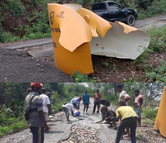 Tandon Air untuk Cor Jalan Secara Swadaya di Desa Luba Dirusak OTD Tandon penampung air 2300 liter (gambar atas) yang dipakai Pemuda PPLTRI mengecor jalan rusak di desa itu, dirusak orang tidak dikenal, Senin (7/12) di Lelahomi, Lakwati, Desa Luba, Kecamatan Lembur.