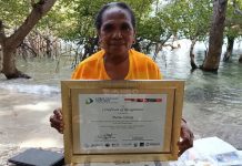 Raih Penghargaan Internasional dalam Isu Konservasi Mangrove, Perempuan NTT ini Rindu Temui Jokowi Martha Lotang, memegang Sertikat yang diberikan oleh Duta Besar Amerika Serikat di Manado pada tahun 2014 karena ia keluar sebagai peserta terbaik dalam upaya konservasi Mangrove di pulau Alor Provinsi NTT.