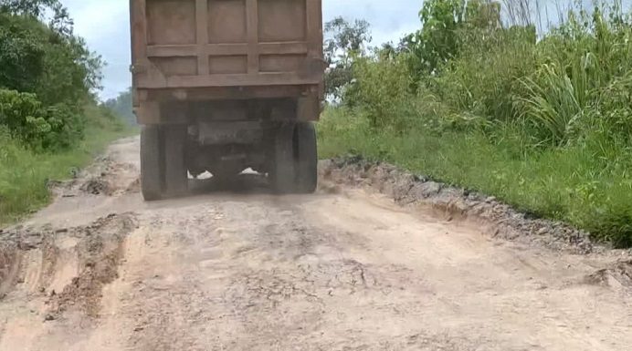 Angkut Material 30 Ton, Truk PT PP Merusaki Jalan Negara Kalabahi-Maritaing Salah satu Truk PT PP yang melintasi ruas jalan Negara Kalabahi-Maritaing di Desa Tanglapui hingga menyebabkan jalan rusak.