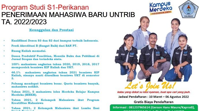 100% Mahasiswa Prodi Perikanan UNTRIB Kalabahi Dapat Beasiswa Prodi Perikanan Untrib Kalabahi terima mahasiswa baru tahun 2022.