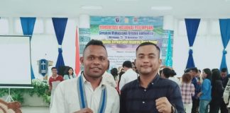 GMKI Desak Kapolda NTT Tangkap Pelaku Pemerkosaan 6 Anak di Alor Ketua Umum GMKI Jefri Gultom (kanan) dan Ketua Cabang GMKI Kalabahi Kalfin R. Karbeka ketika mengikuti KONAS Perempuan GMKI di Waingapu Sumba Timur, 25-28 November 2021.