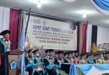 Untrib Wisudakan 325 Sarjana, Rektor Ajak Sarjananya Kelola 90% Lahan Pertanian yang Belum Diurus Rektor Untrib Alvonso F. Gorang, S.Sos.,MM ketika pidato di acara wisuda Untrib, Selasa (1/8) di Aula Pola, Kalabahi.