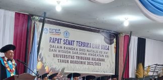 Untrib Wisudakan 325 Sarjana, Rektor Ajak Sarjananya Kelola 90% Lahan Pertanian yang Belum Diurus Rektor Untrib Alvonso F. Gorang, S.Sos.,MM ketika pidato di acara wisuda Untrib, Selasa (1/8) di Aula Pola, Kalabahi.