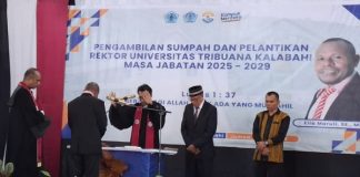 Elia Maruli Dilantik Jadi Rektor Untrib Kalabahi Periode 2025-2029 Sekretaris Majelis Sinode GMIT Pdt. Lay Abdi Karya Wenyi, M.Si mengukuhkan Elia Maruli, SE.,MM menjadi Rektor Untrib Kalabahi Periode 2025-2029, Jumat 23 Mei di Aula Pola Tribuana. (Foto: doc tribuanapos.net).Â