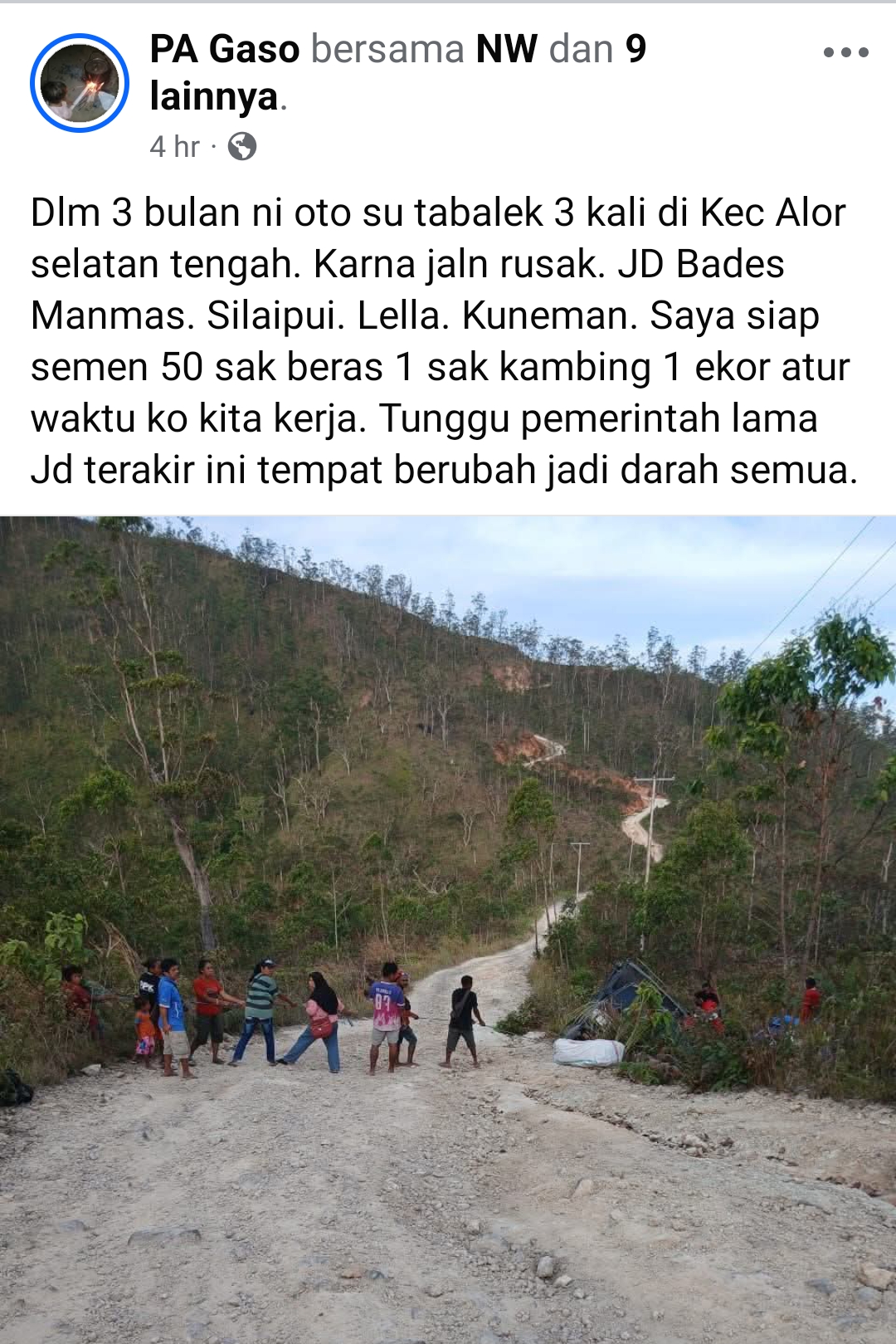 Tangkapan layar postingan Akun Facebook PA Gaso sumbang Kambing, Beras dan Semen 50 Sak menjadi viral di media sosial.