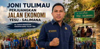 Anggota DPRD Alor Joni Tulimau Perjuangkan Jalan Ekonomi Yesu–Salimana, Akhiri Penantian Warga Selama 50 Tahun Anggota DPRD Alor Joni Tulimau ketika meresmikan jalan ekonomi Yesu-Salimana di Salimana, Rabu 10 Juni 2026 di Salimana. (Foto: doc tribuanapos.net).