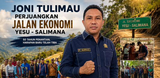 Anggota DPRD Alor Joni Tulimau Perjuangkan Jalan Ekonomi Yesu–Salimana, Akhiri Penantian Warga Selama 50 Tahun Anggota DPRD Alor Joni Tulimau ketika meresmikan jalan ekonomi Yesu-Salimana di Salimana, Rabu 10 Juni 2026 di Salimana. (Foto: doc tribuanapos.net).