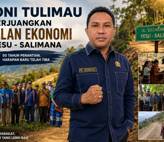 Anggota DPRD Alor Joni Tulimau Perjuangkan Jalan Ekonomi Yesu–Salimana, Akhiri Penantian Warga Selama 50 Tahun Anggota DPRD Alor Joni Tulimau ketika meresmikan jalan ekonomi Yesu-Salimana di Salimana, Rabu 10 Juni 2026 di Salimana. (Foto: doc tribuanapos.net).