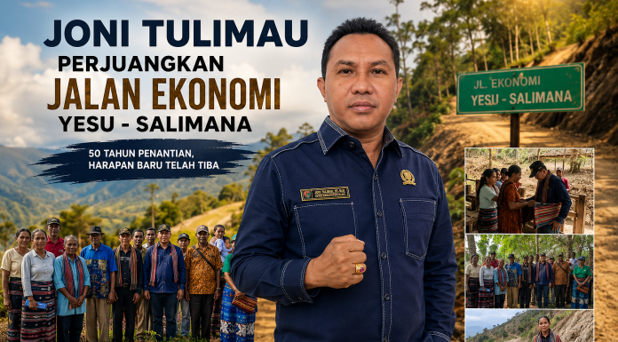 Anggota DPRD Alor Joni Tulimau Perjuangkan Jalan Ekonomi Yesu–Salimana, Akhiri Penantian Warga Selama 50 Tahun Anggota DPRD Alor Joni Tulimau ketika meresmikan jalan ekonomi Yesu-Salimana di Salimana, Rabu 10 Juni 2026 di Salimana. (Foto: doc tribuanapos.net).