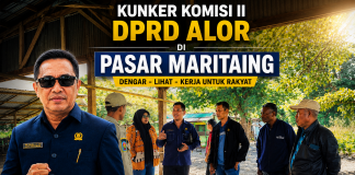 Kondisi Pasar Perbatasan Indonesia-Timor Leste di Maritaing Rusak Parah, DPRD Alor Minta Segera Dibenahi Total Anggota DPRD Alor Fraksi Partai NasDem, Joni Tulimau ketika kunker meninjau kondisi pasar Perbatasan Maritaing, Selasa 9 Juni 2026 di Desa Maritaing, Alor Timur. (Foto: doc tribuanapos.net/dm).