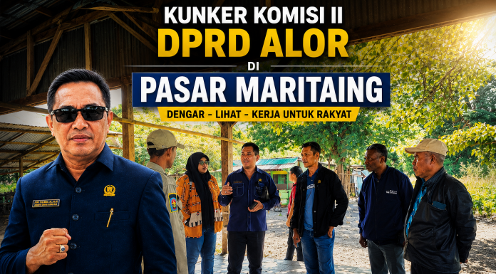 Kondisi Pasar Perbatasan Indonesia-Timor Leste di Maritaing Rusak Parah, DPRD Alor Minta Segera Dibenahi Total Anggota DPRD Alor Fraksi Partai NasDem, Joni Tulimau ketika kunker meninjau kondisi pasar Perbatasan Maritaing, Selasa 9 Juni 2026 di Desa Maritaing, Alor Timur. (Foto: doc tribuanapos.net/dm).