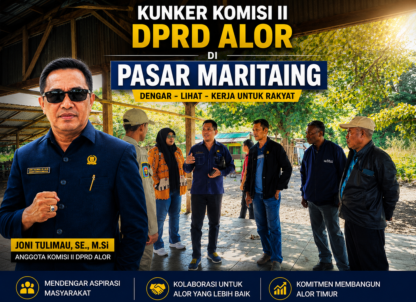 Anggota DPRD Alor Fraksi Partai NasDem, Joni Tulimau ketika kunker meninjau kondisi pasar Perbatasan Maritaing, Selasa 9 Juni 2026 di Desa Maritaing, Alor Timur. (Foto: doc tribuanapos.net/dm). Anggota DPRD Alor Fraksi Partai NasDem, Joni Tulimau ketika kunker meninjau kondisi pasar Perbatasan Maritaing, Selasa 9 Juni 2026 di Desa Maritaing, Alor Timur. (Foto: doc tribuanapos.net/dm).